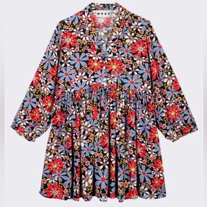 Wray NYC 3X Quinn mini dress primary daisy floral empire waist long sleeve